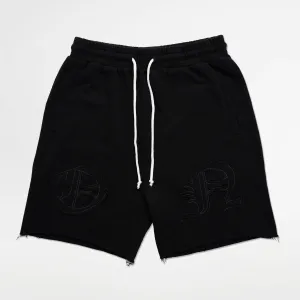Distressed Applique Shorts - Black
