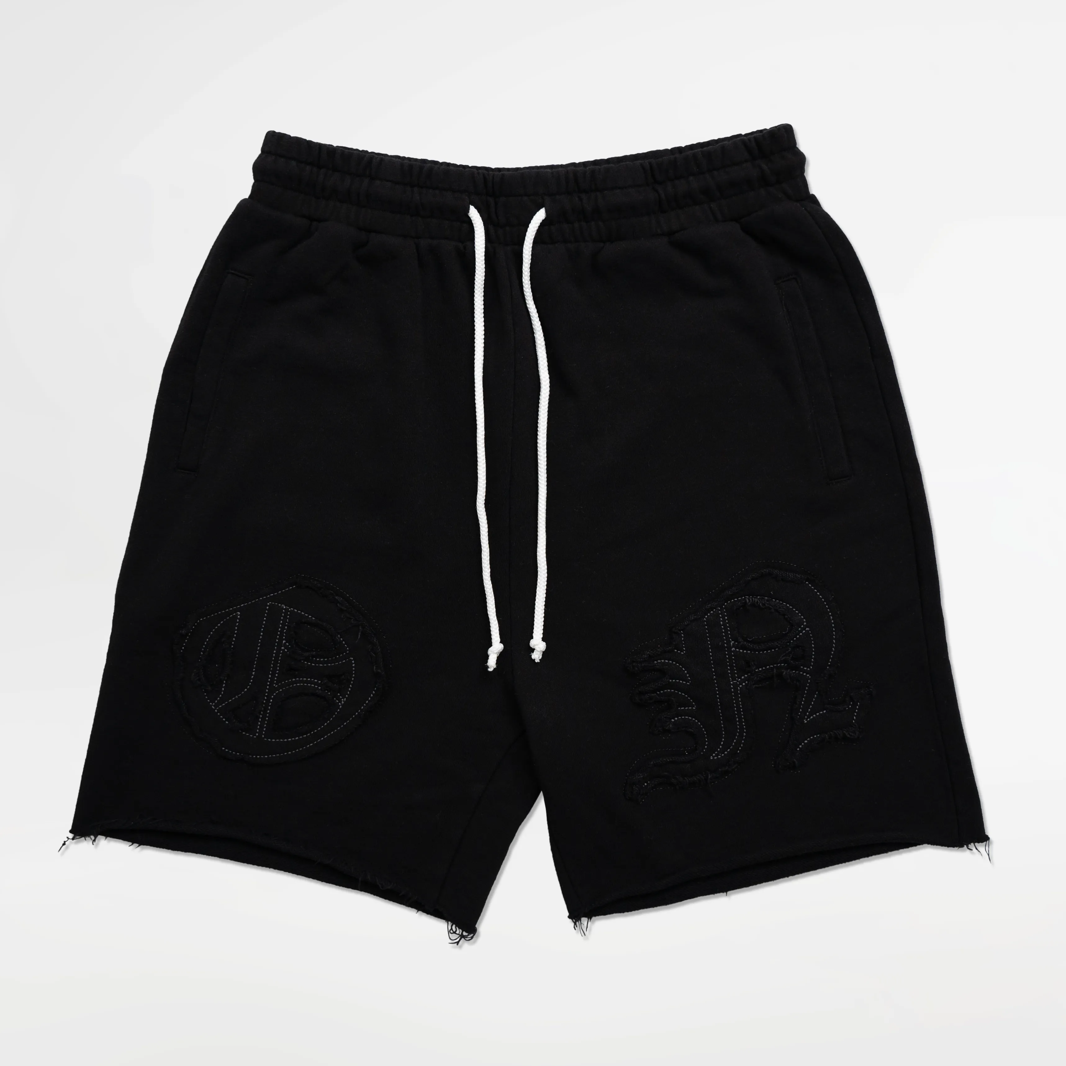 Distressed Applique Shorts - Black