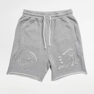 Distressed Applique Shorts - Grey