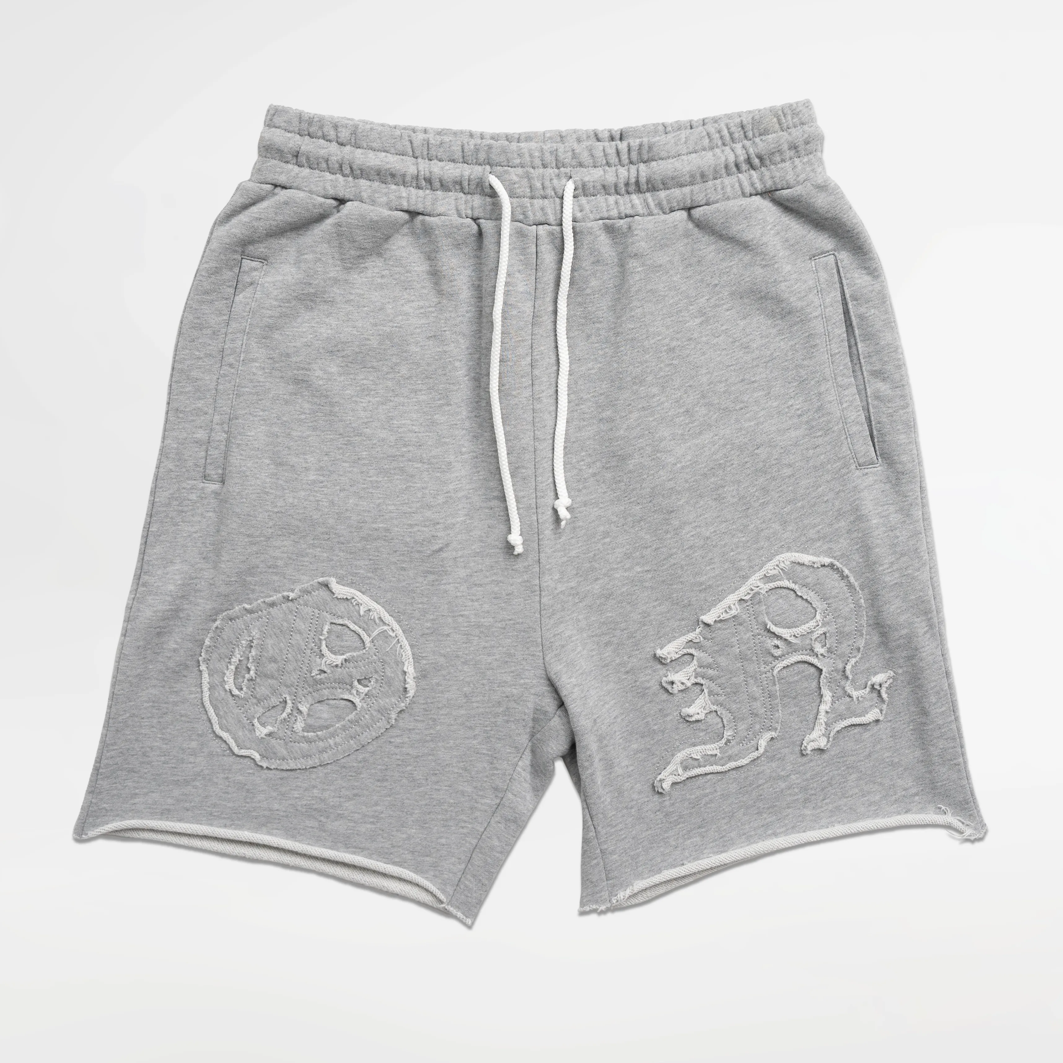 Distressed Applique Shorts - Grey