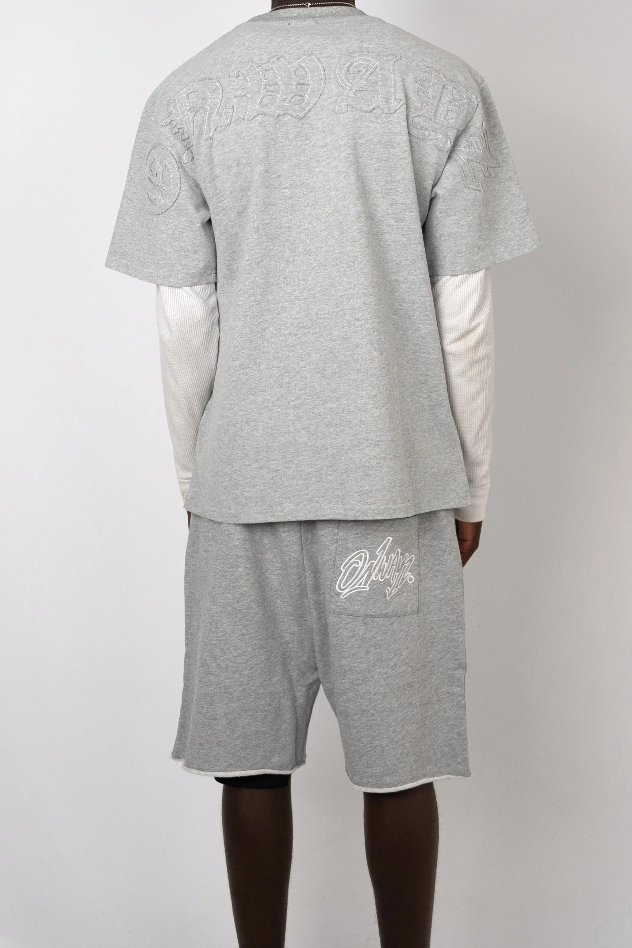 Distressed Applique Shorts - Grey