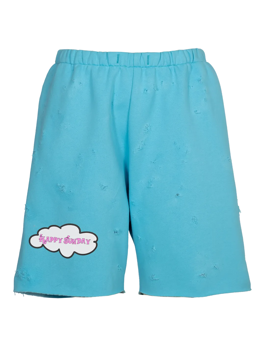 Distressed 'Happy Sunday' Jogging Shorts
