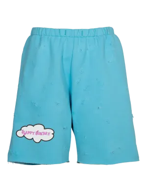 Distressed 'Happy Sunday' Jogging Shorts