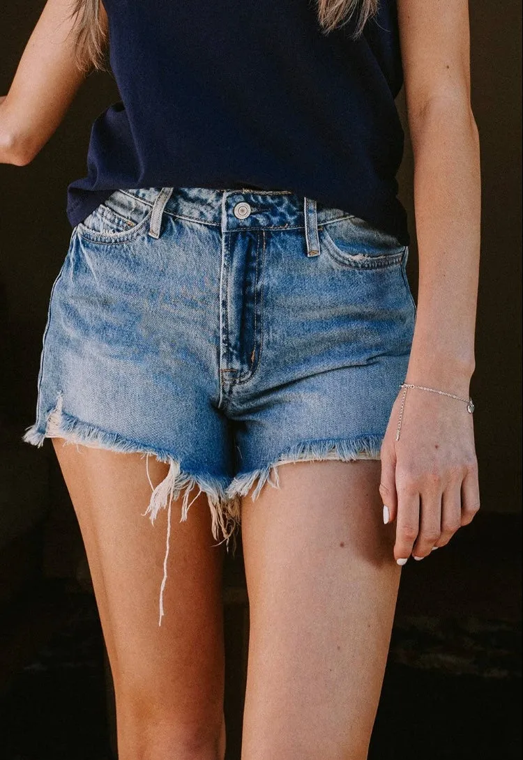 Distressed Rigid Mom Shorts by Vervet