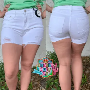 Distressed White Cutoff Shorts