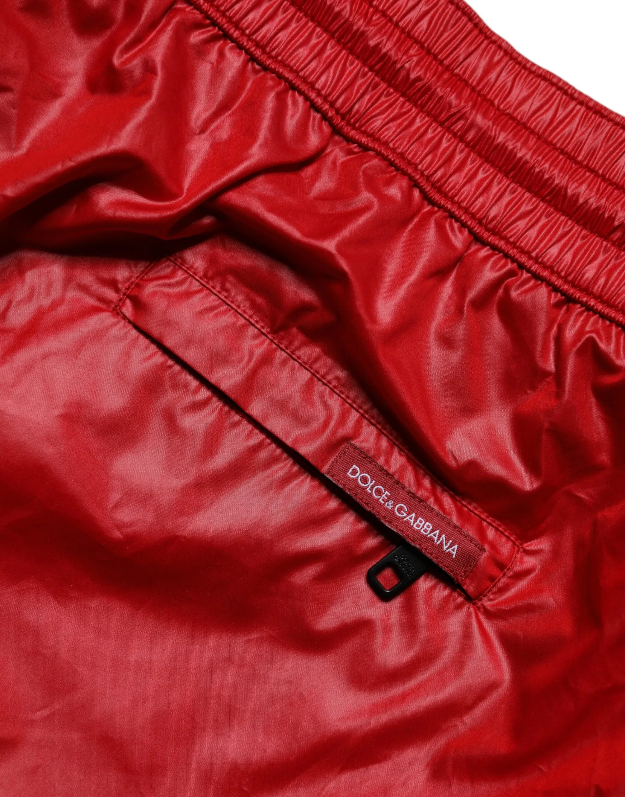 Dolce & Gabbana Red Logo Polyester Beachwear Shorts Swimwear