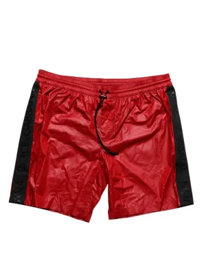 Dolce & Gabbana Red Logo Polyester Beachwear Shorts Swimwear