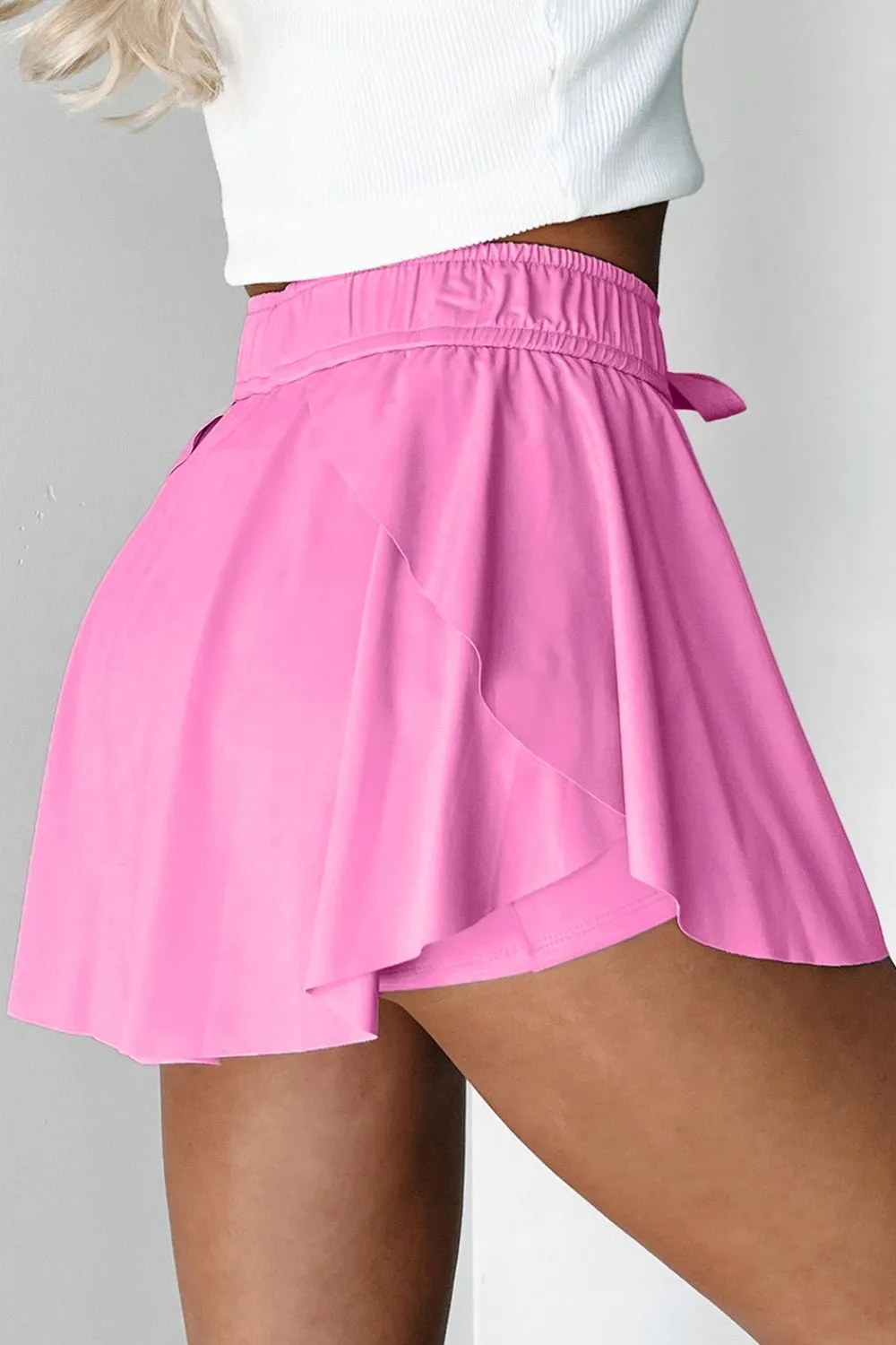 Drawstring High Waist Lined Active Skorts S-XL
