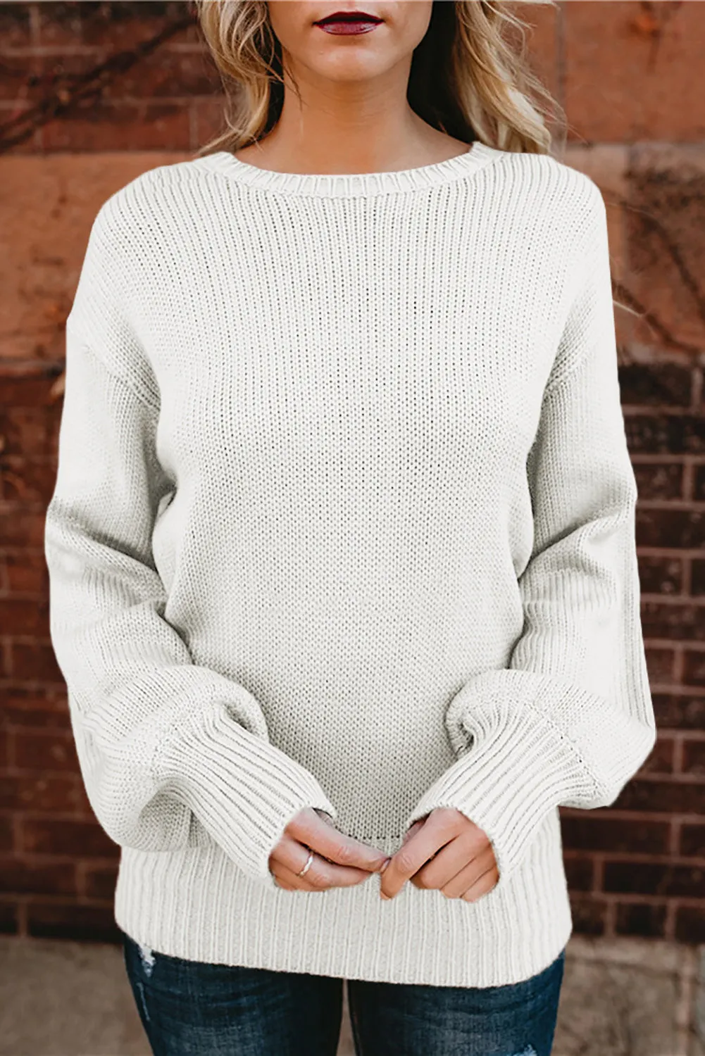 Drop Shoulder Back Cut-out Sweater
