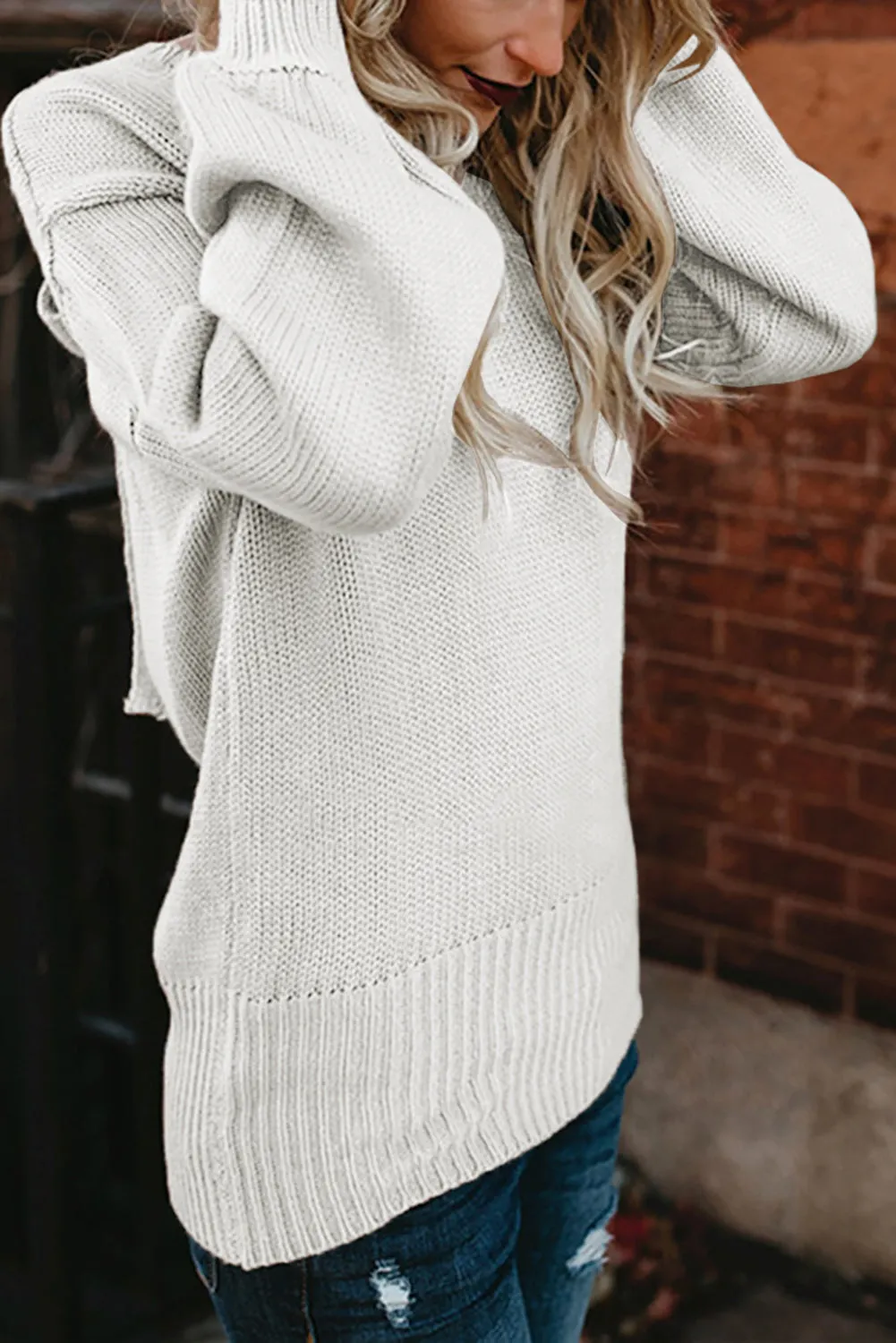 Drop Shoulder Back Cut-out Sweater