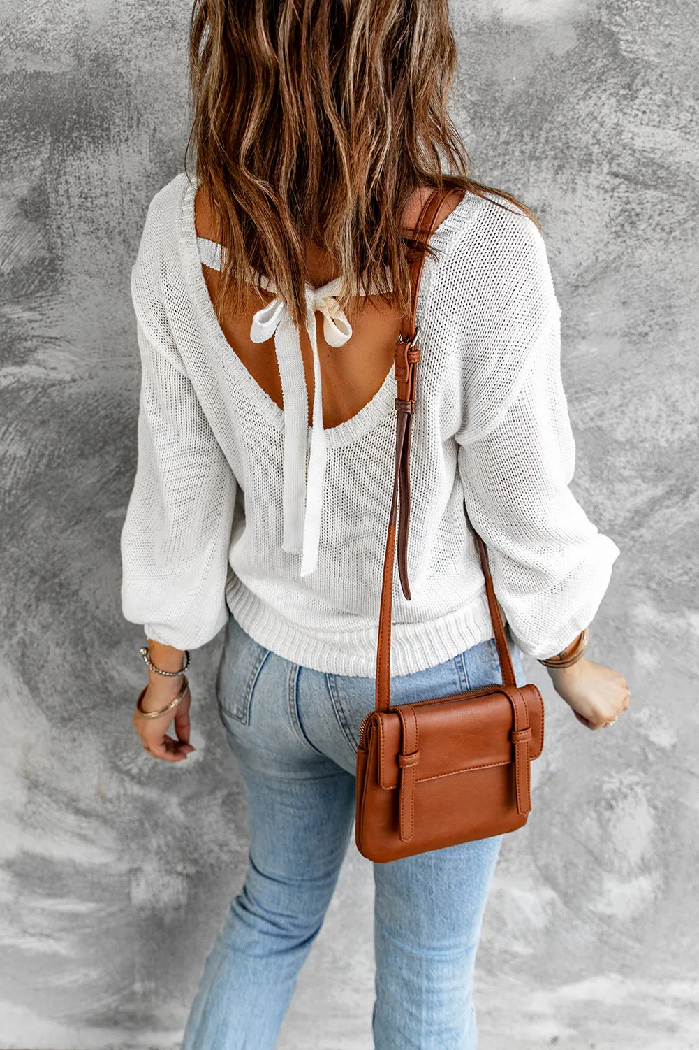Drop Shoulder Back Cut-out Sweater