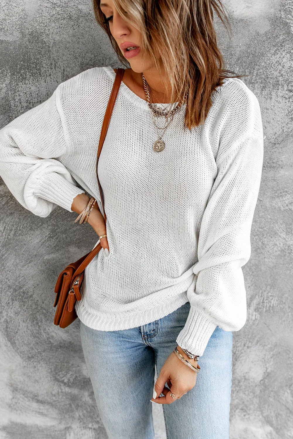 Drop Shoulder Back Cut-out Sweater