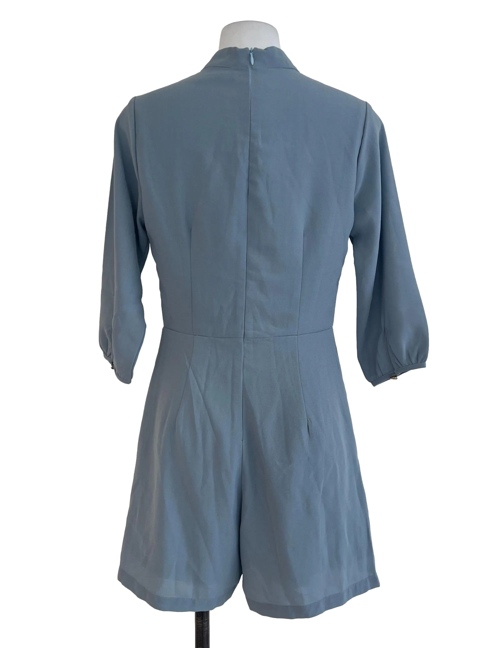 Dusty Blue Half Sleeve Collar Romper