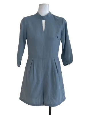Dusty Blue Half Sleeve Collar Romper