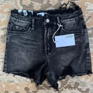 Ebony High-Rise Black Denim Frayed Waist Shorts