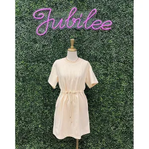Ecru Round Neck Short Sleeve Mini Dress