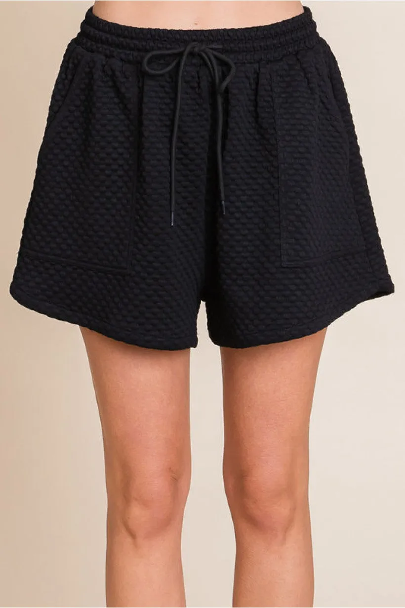 Embossing Shorts W/Drawstring Waistline