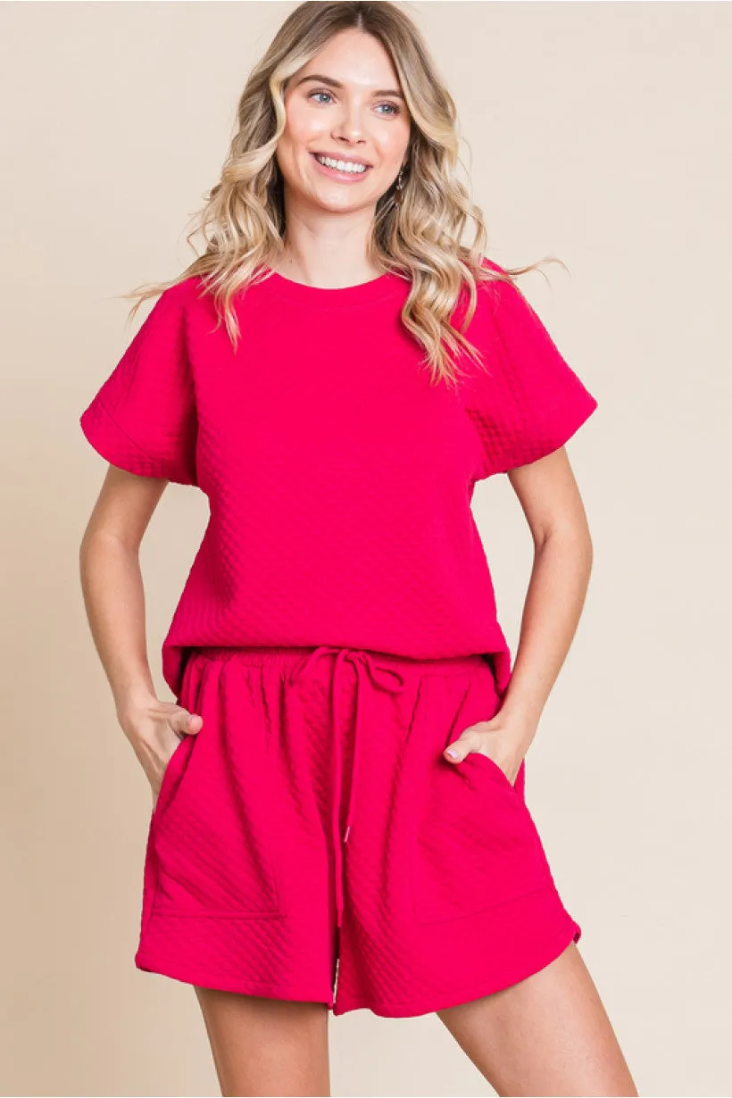 Embossing Shorts W/Drawstring Waistline