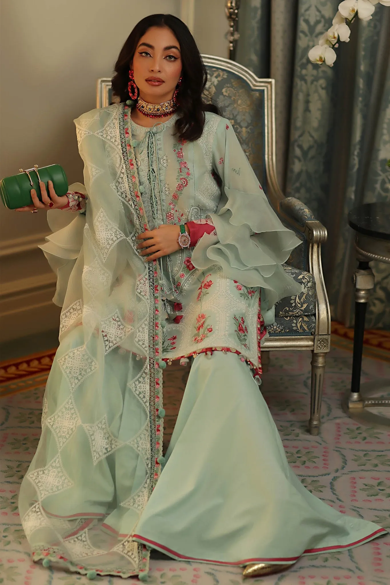 Embroidered Palazzo Kameez Pakistani Eid Dress on Lawn