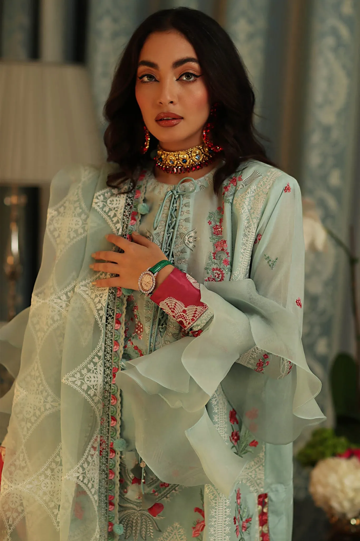 Embroidered Palazzo Kameez Pakistani Eid Dress on Lawn
