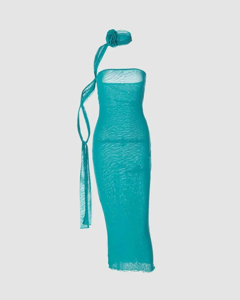 Esadora Flora Neckpiece Charming Maxi Tube Dress
