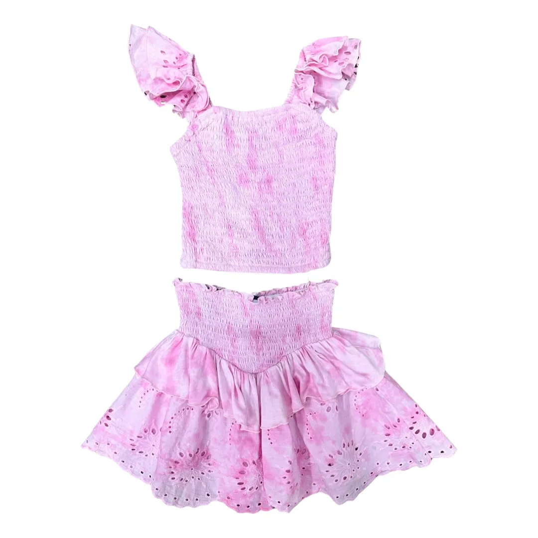FBZ Pink Tie Dye Eyelet Smocked Top