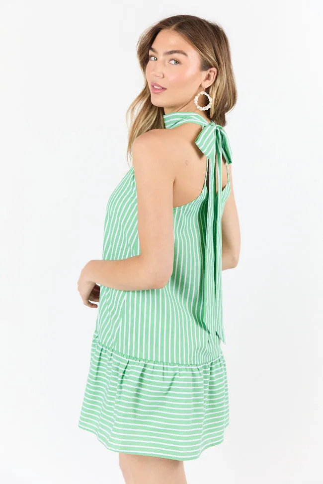 Firefly Glow Green and Ivory Striped Halter Neck Dress