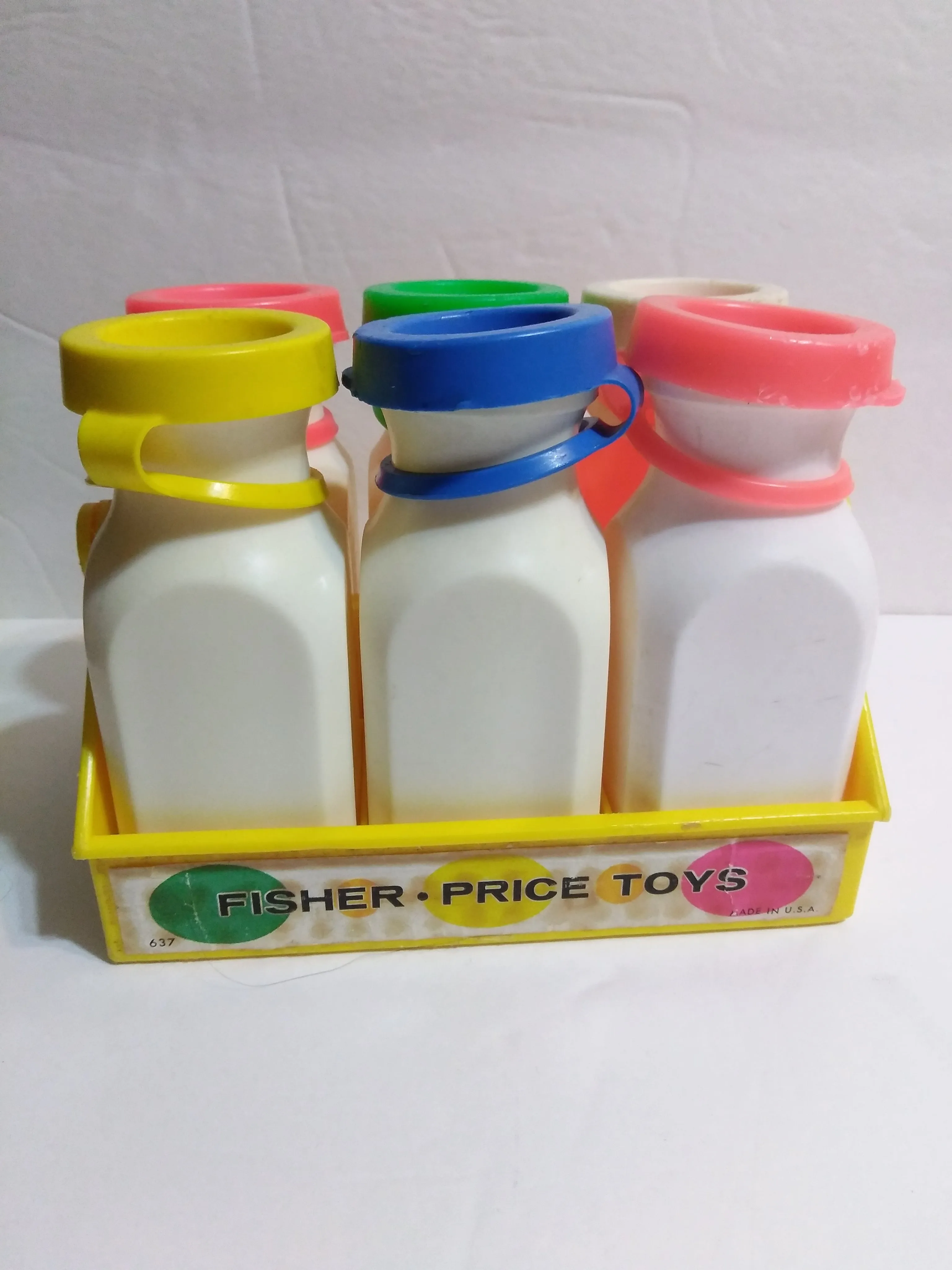 Fisher Price #637 Milk Jugs Bottles with Tops & Carrier