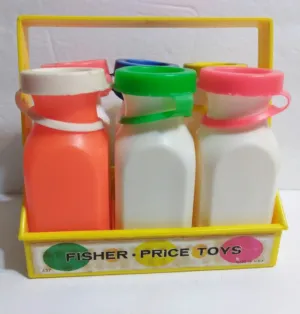 Fisher Price #637 Milk Jugs Bottles with Tops & Carrier