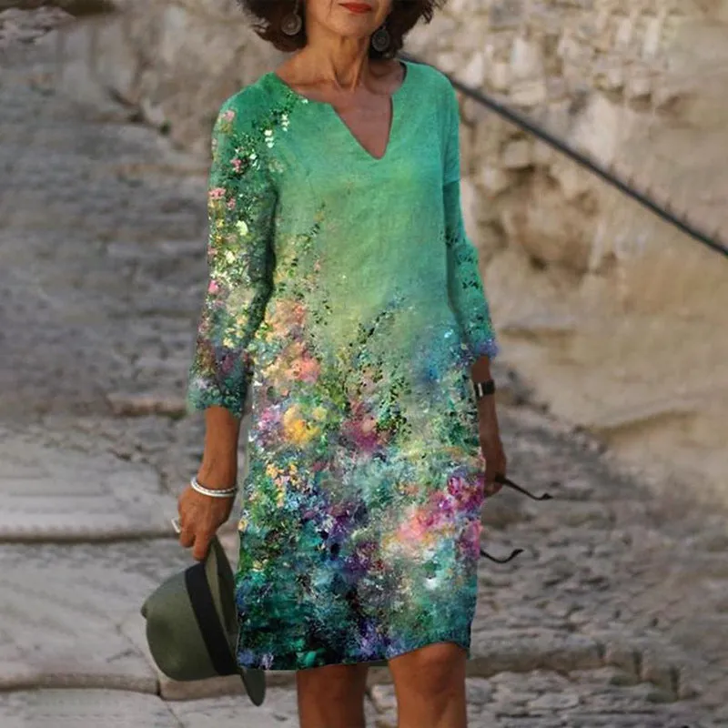 Flora | Charmantes Leinenkleid mit floralem Muster für Frauen