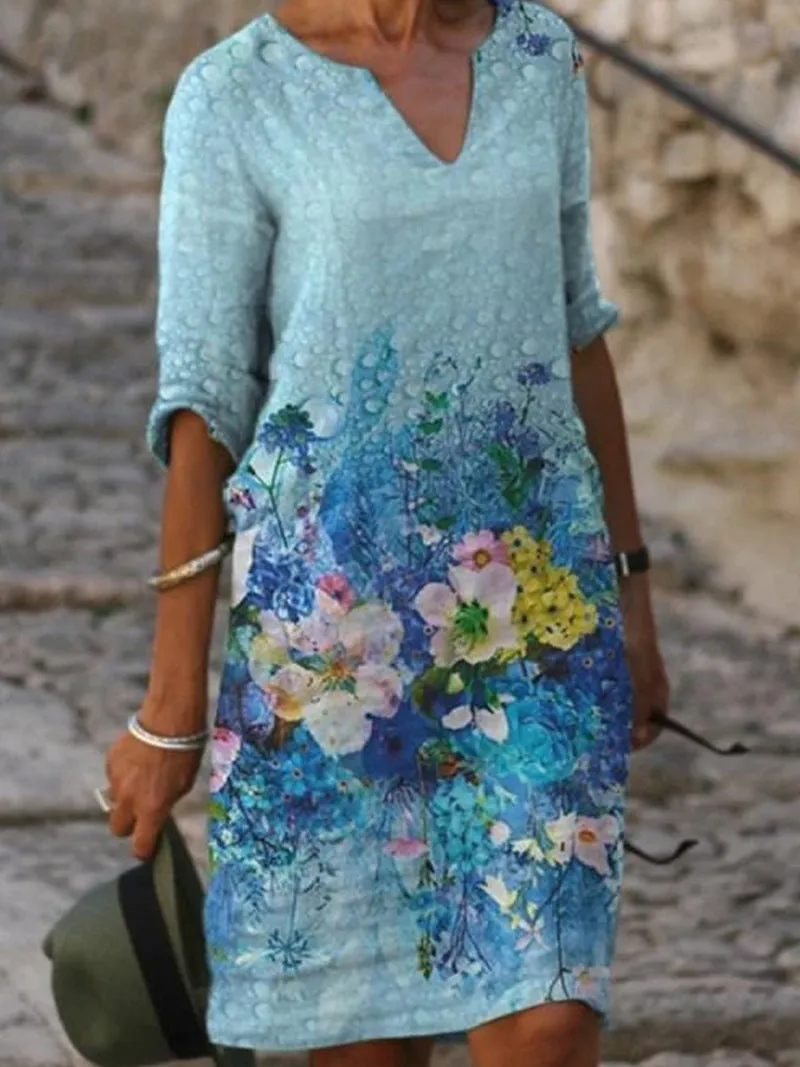 Flora | Charmantes Leinenkleid mit floralem Muster für Frauen