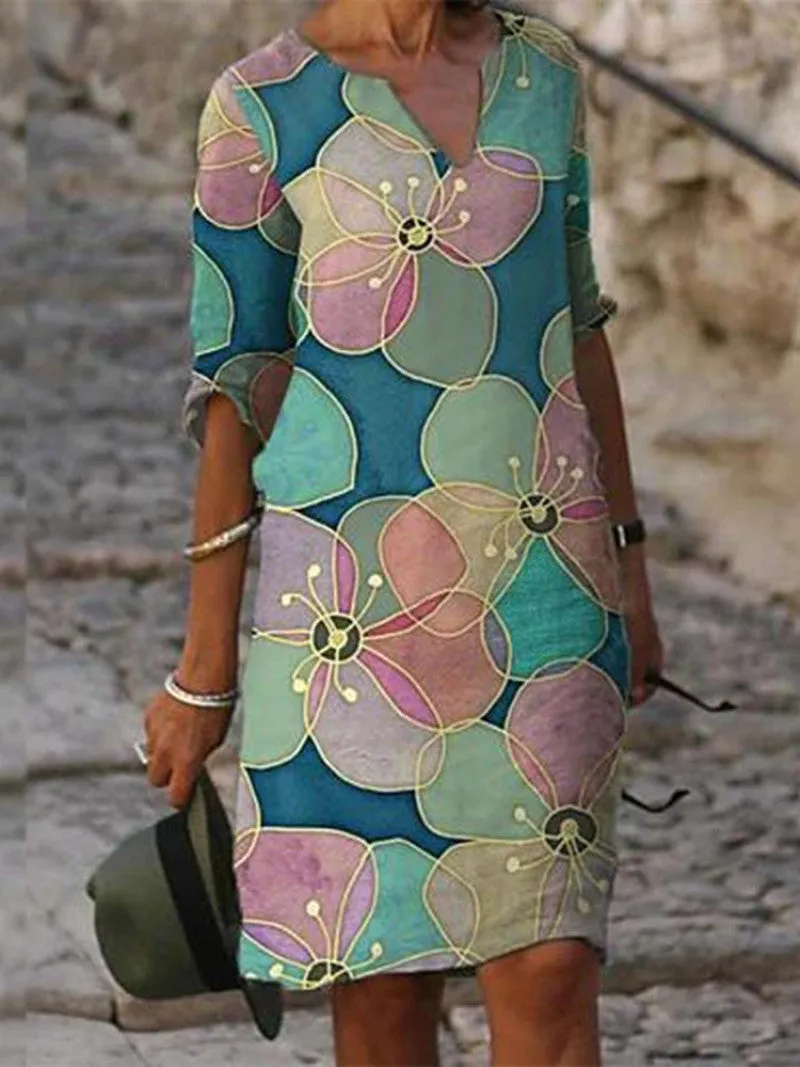 Flora | Charmantes Leinenkleid mit floralem Muster für Frauen