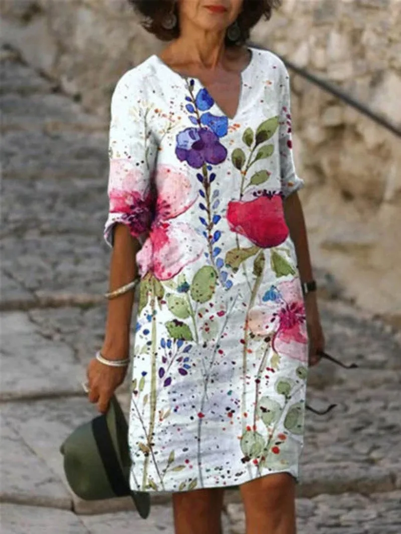 Flora | Charmantes Leinenkleid mit floralem Muster für Frauen