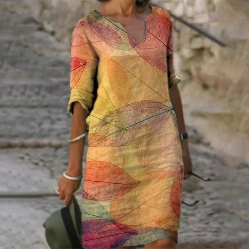 Flora | Charmantes Leinenkleid mit floralem Muster für Frauen