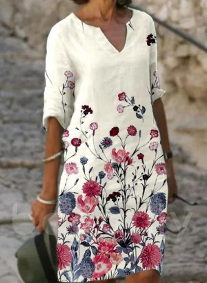 Flora | Charmantes Leinenkleid mit floralem Muster für Frauen