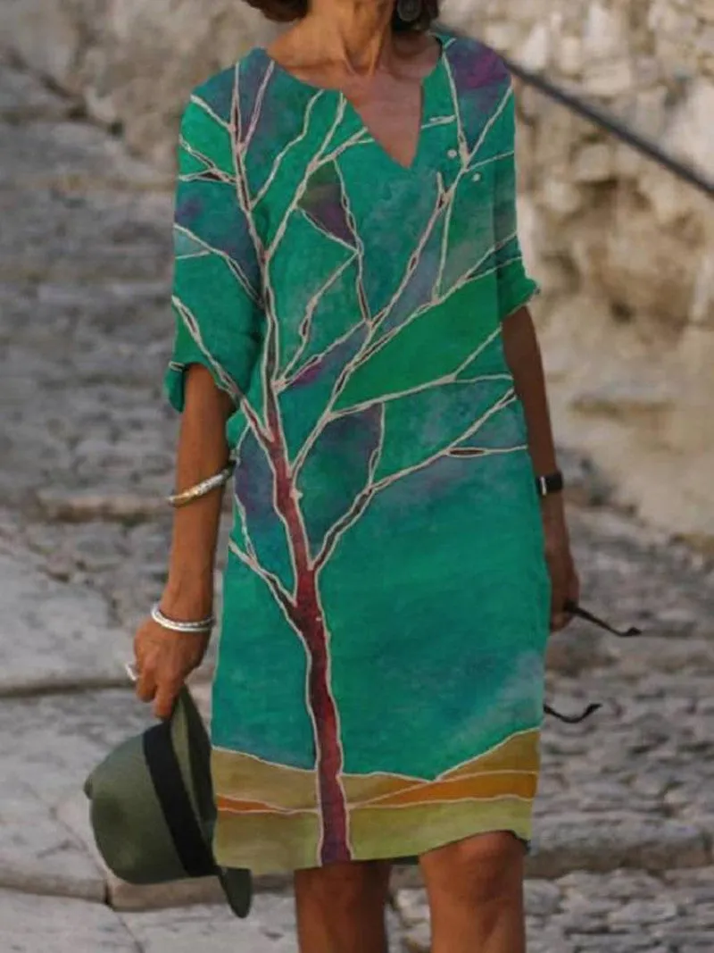 Flora | Charmantes Leinenkleid mit floralem Muster für Frauen