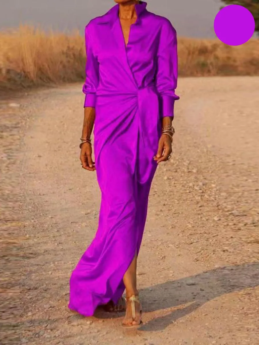Flora® | Office Lapel V-Neck Maxi Dress