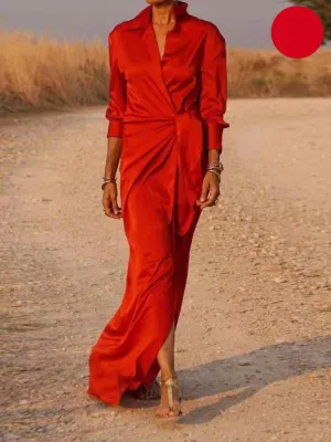 Flora® | Office Lapel V-Neck Maxi Dress