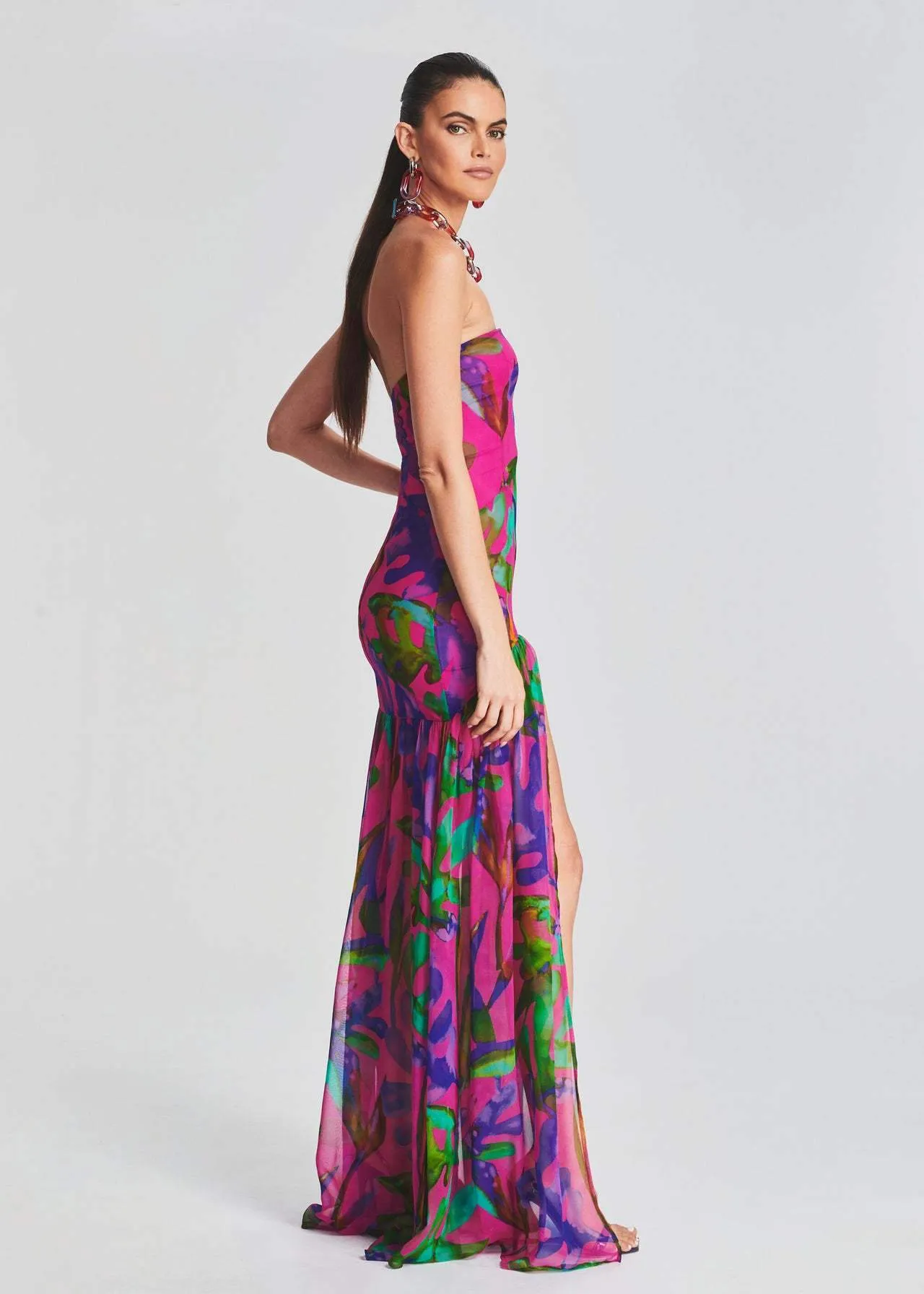 Flora® | Printed strapless maxi dress with slit