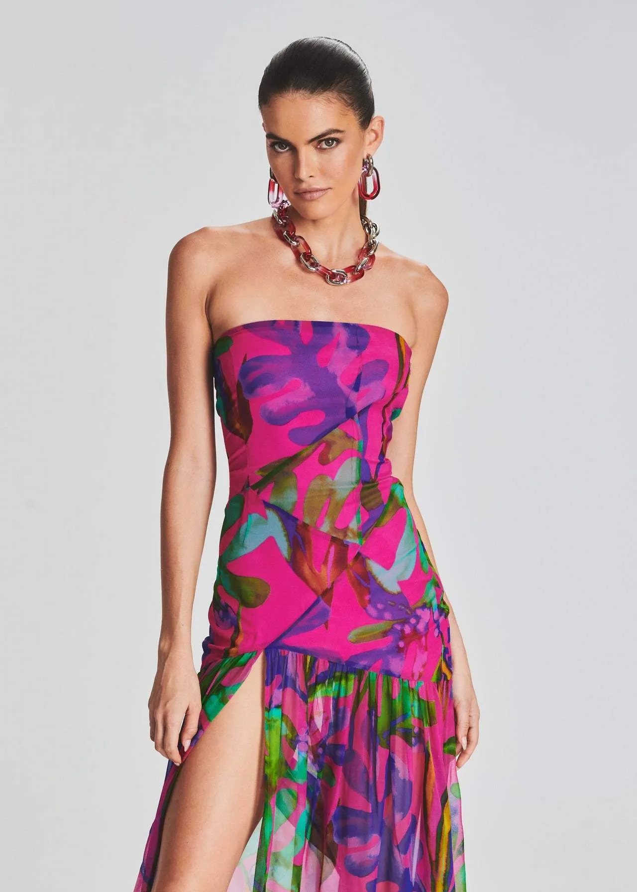 Flora® | Printed strapless maxi dress with slit