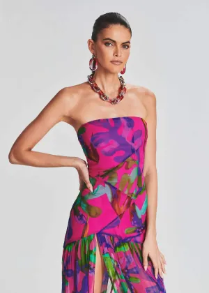 Flora® | Printed strapless maxi dress with slit