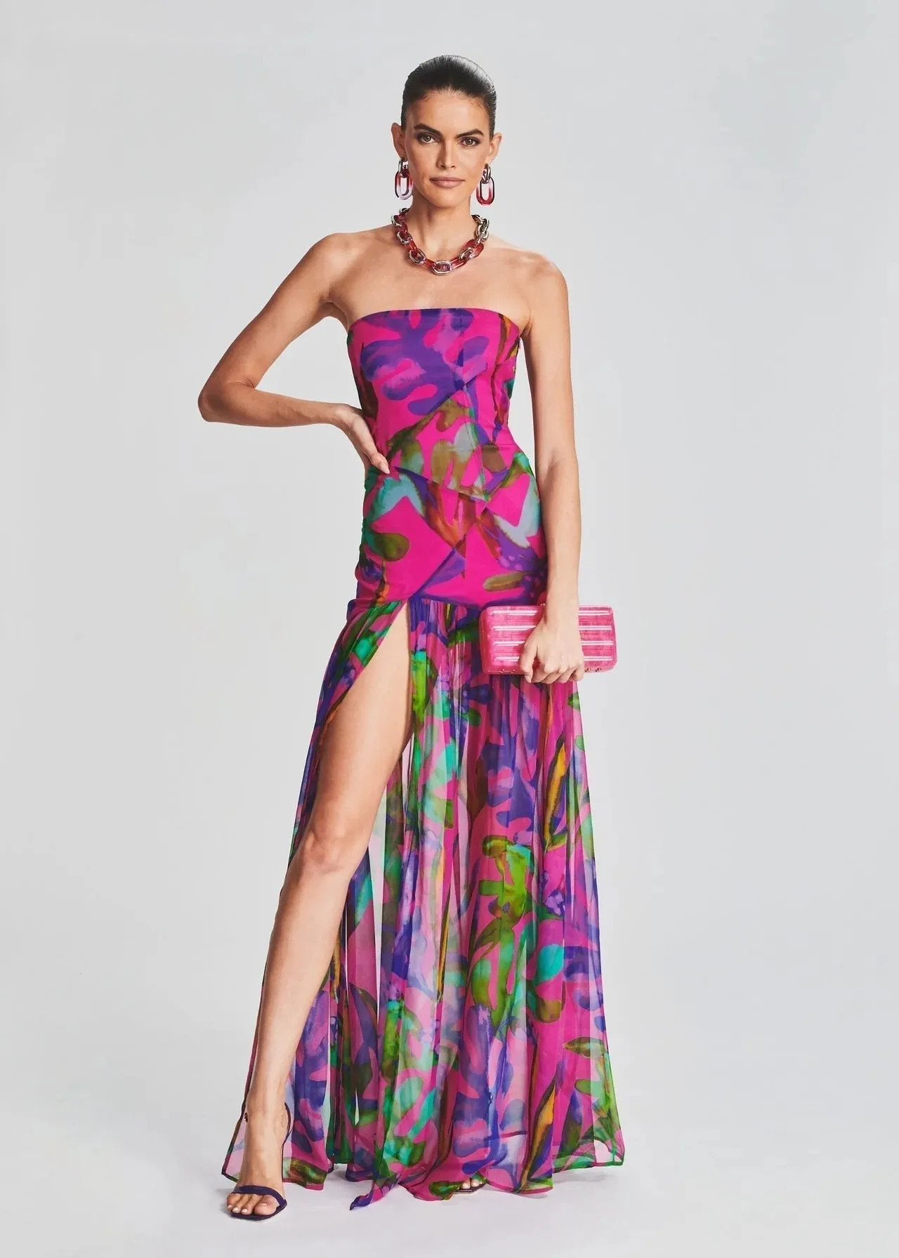 Flora® | Printed strapless maxi dress with slit