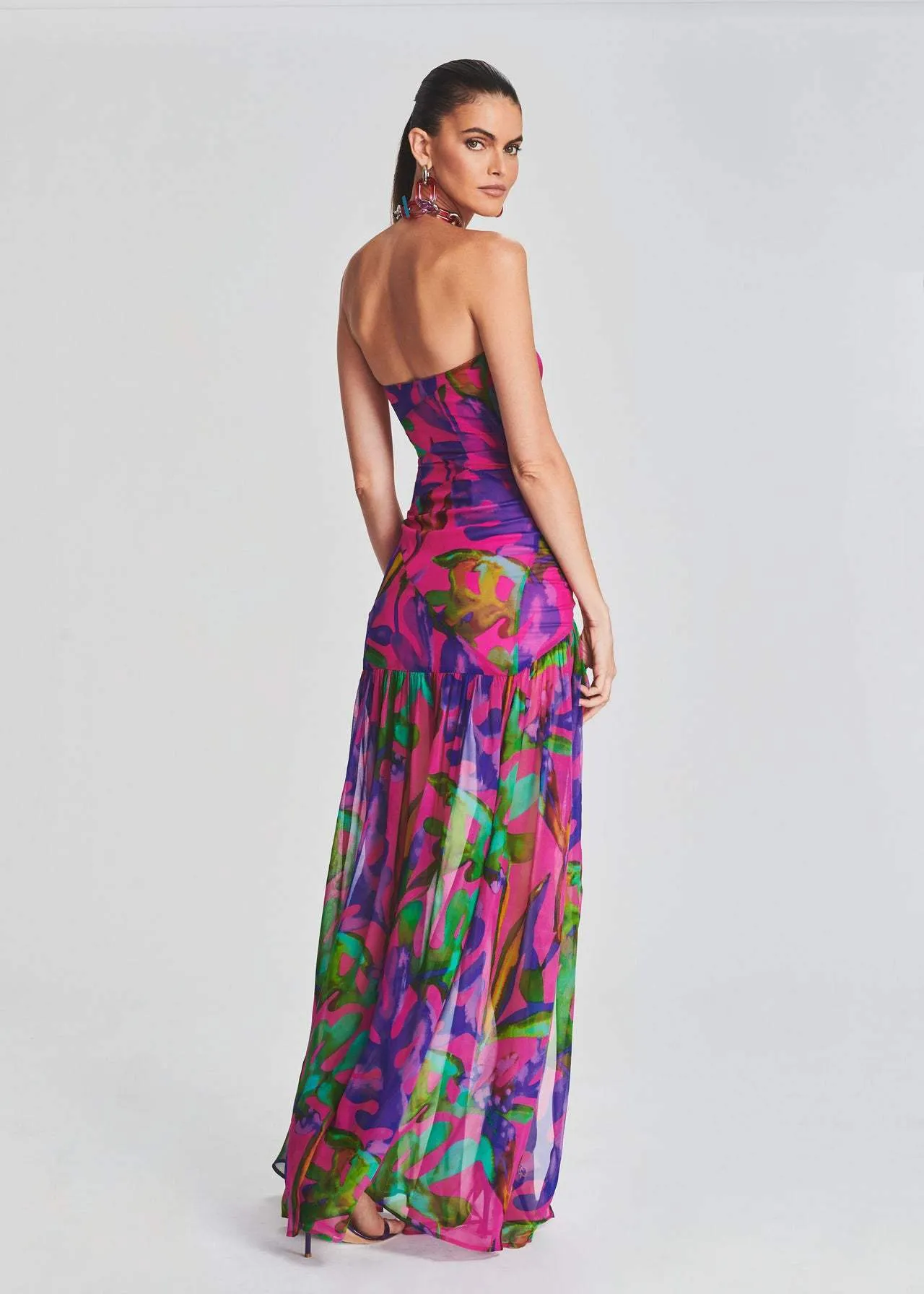 Flora® | Printed strapless maxi dress with slit