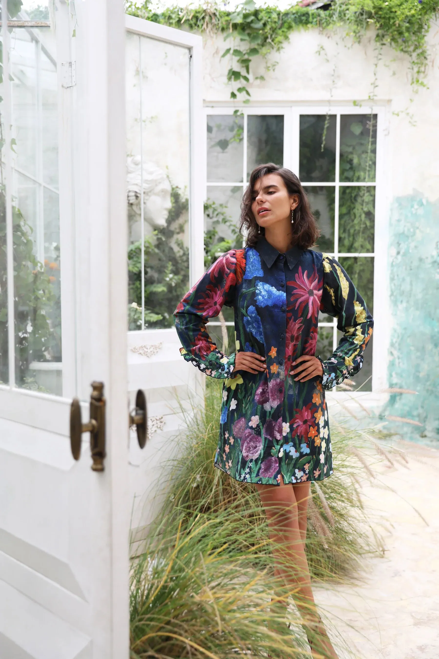 Flora Shirt Dress -  Navy