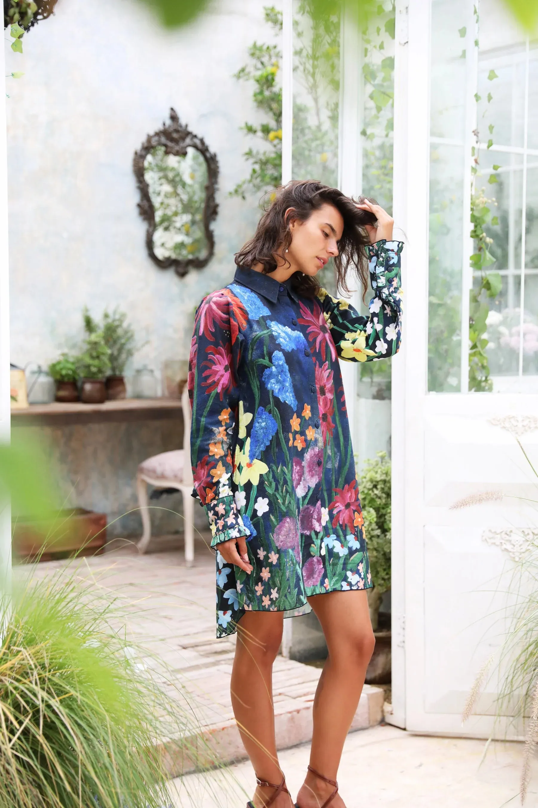 Flora Shirt Dress -  Navy