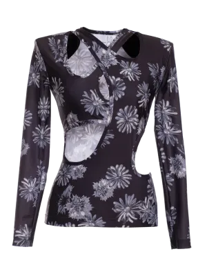 Floral Print Cut Out LS Top