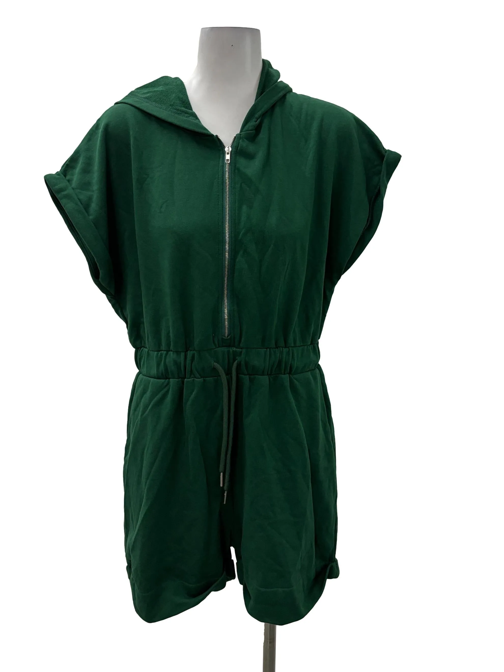 Forest Green Zip Up Hooded Romper