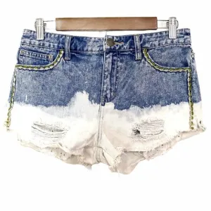 Free People Women's Ombre Distressed Raw Hem Peek A Boo Pocket Jean Shorts Sz 26