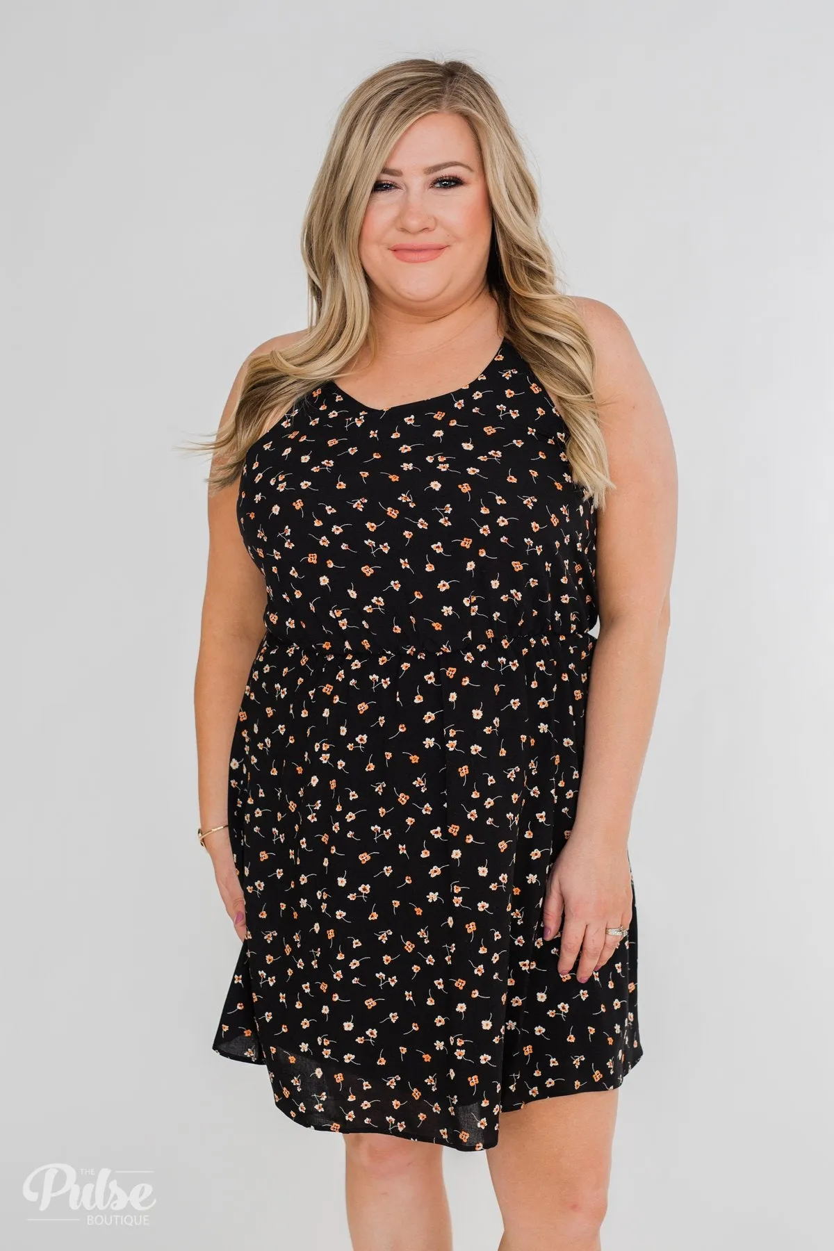 Free To Be Me Floral Racerback Dress- Black