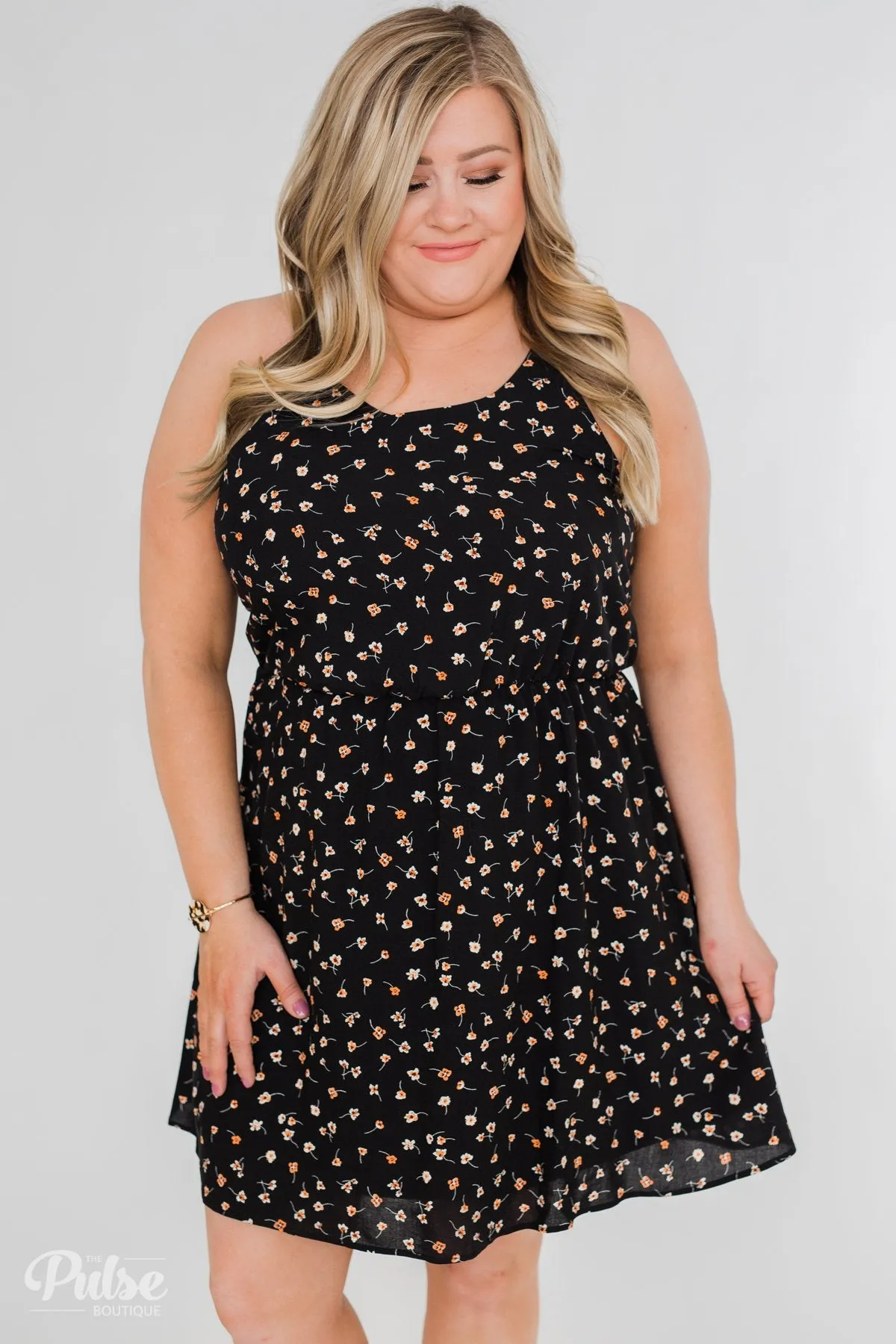 Free To Be Me Floral Racerback Dress- Black